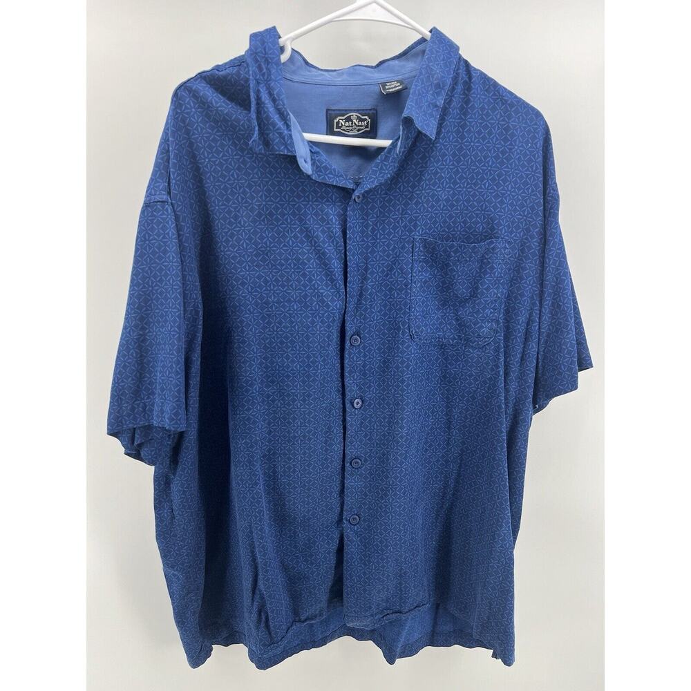 Nat Nast Luxury Originals Short Sleeve Silk Front Pocket Blue Shirt Mens XL